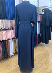 Classic Buttoned Abaya - Navy Blue