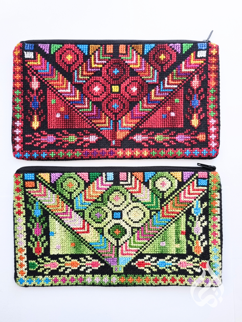 Hand-Embroidered Suede Wallet/Clutch with Palestinian Tatreez | Tatreez Banatna