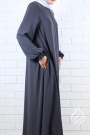 Front Zipped Abaya - Grey