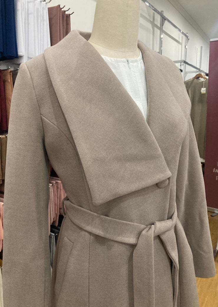 Longline Coat - Shawl Collar - Sand