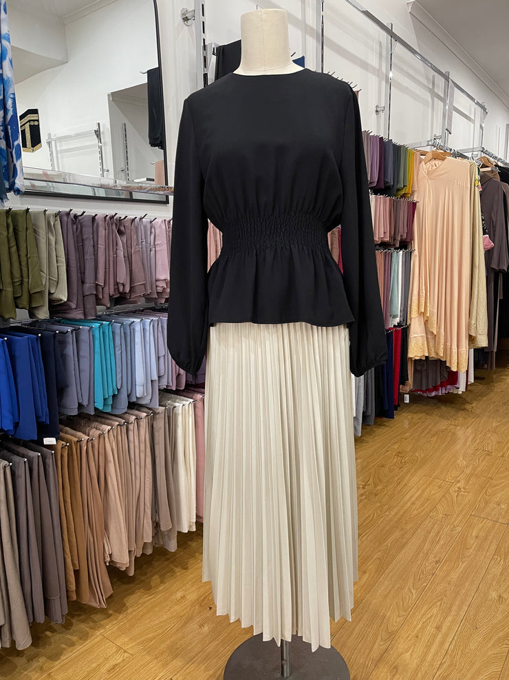 Metallic Pleated Skirt - Cream