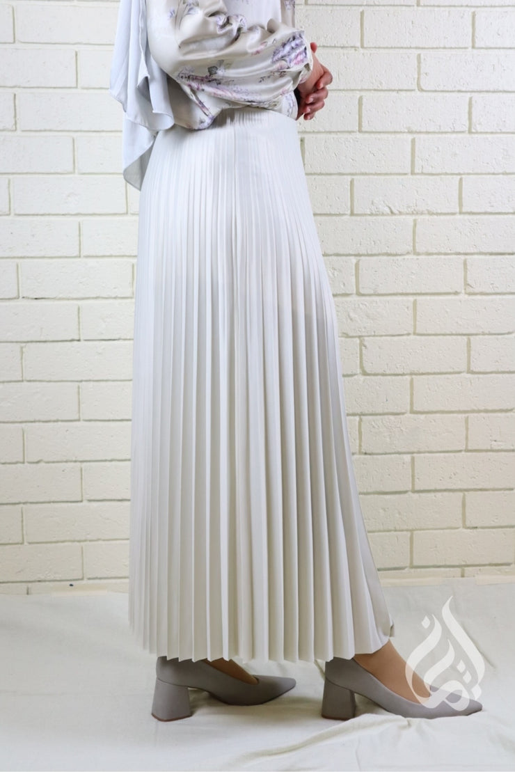 Metallic Pleated Skirt - Cream