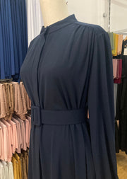 Classic Buttoned Abaya - Navy Blue