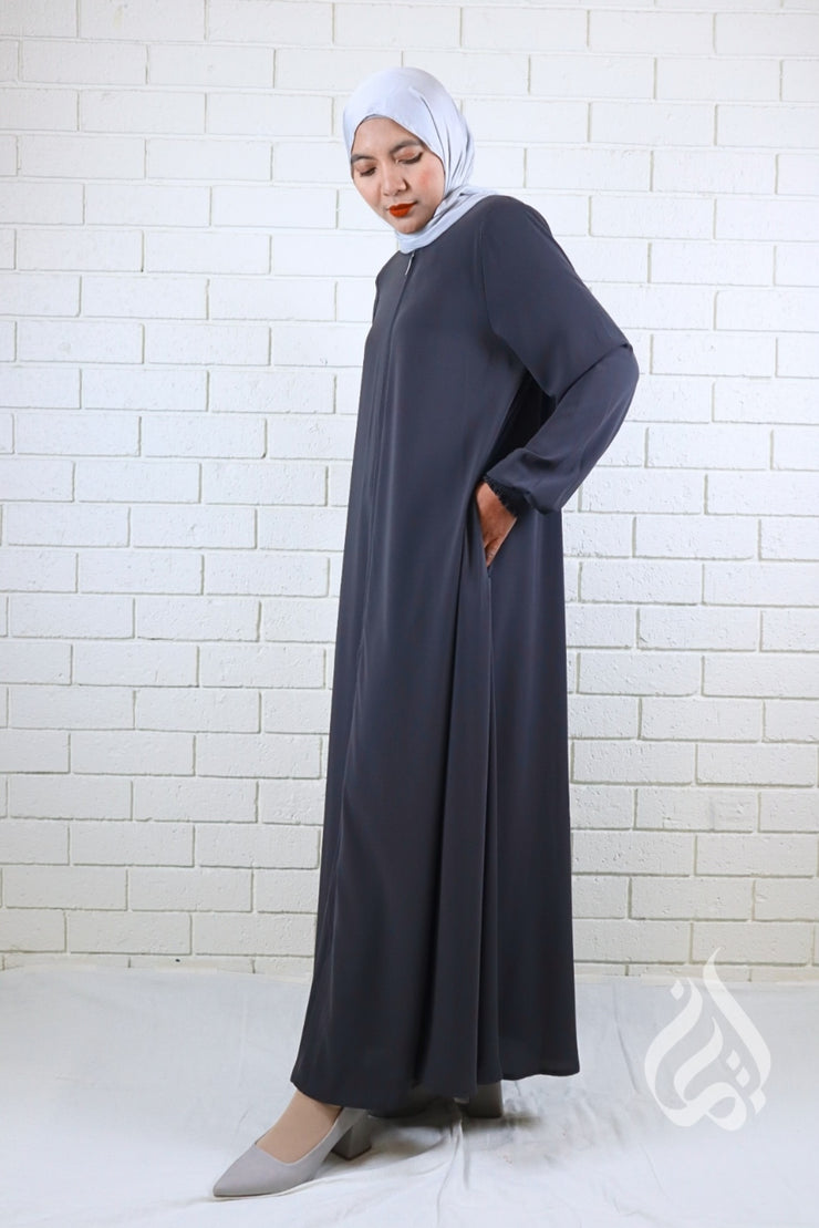 Front Zipped Abaya - Grey