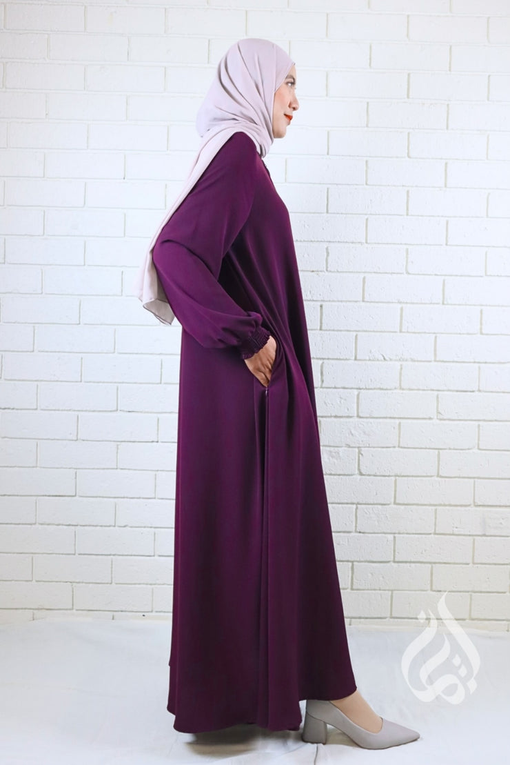 Front Zipped Abaya - Plum