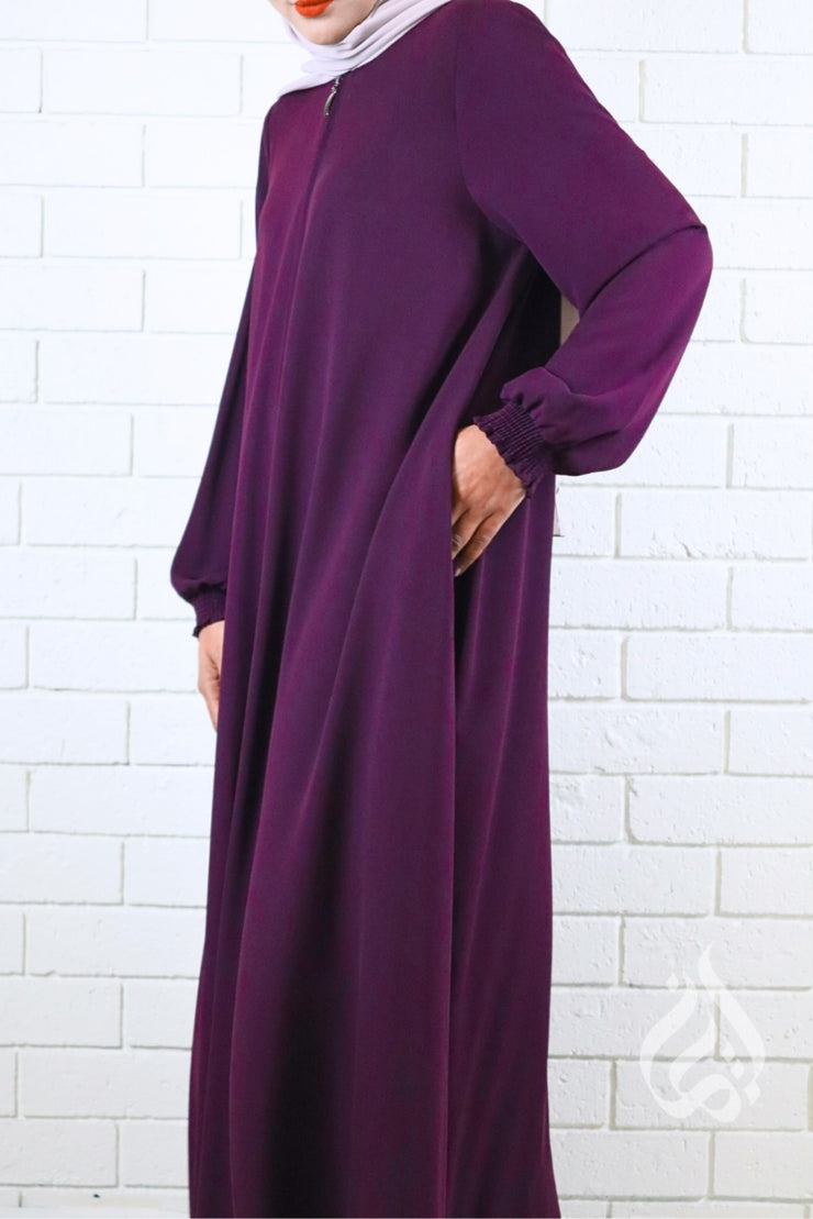 Front Zipped Abaya - Plum