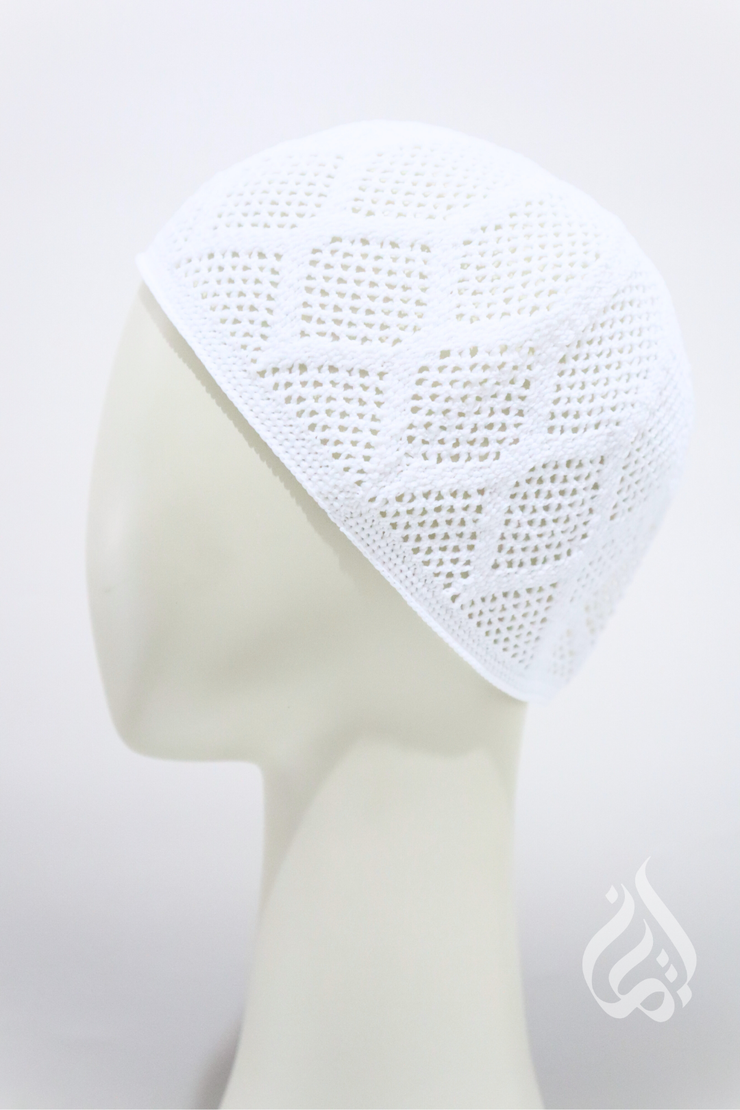 Mens Hand Knitted Cap - White