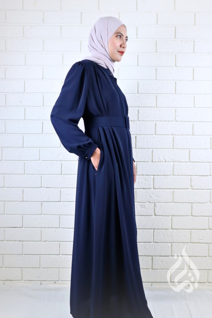 Classic Buttoned Dress - Navy Blue