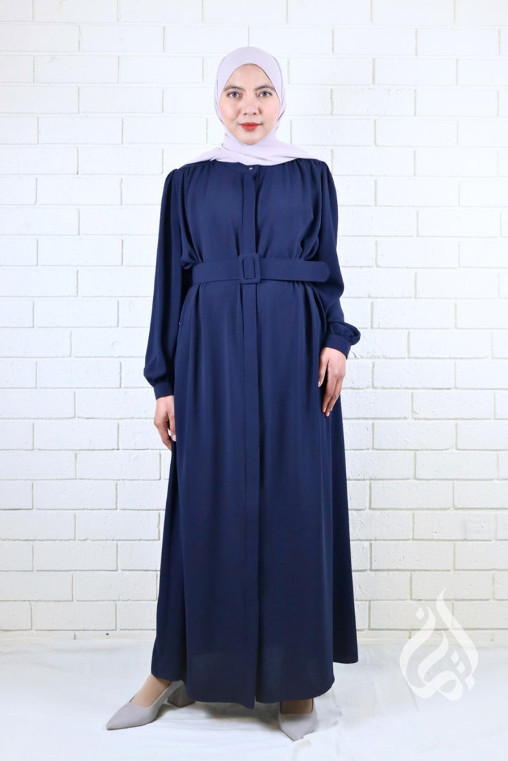 Classic Buttoned Dress - Navy Blue