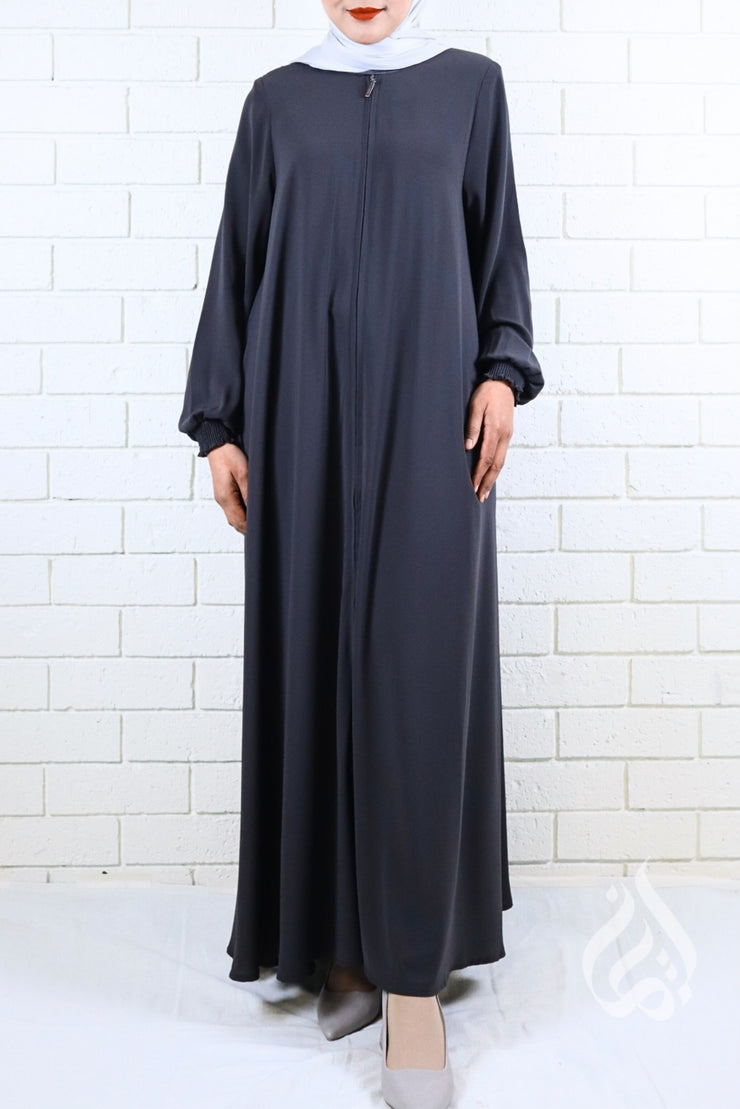 Front Zipped Abaya - Grey