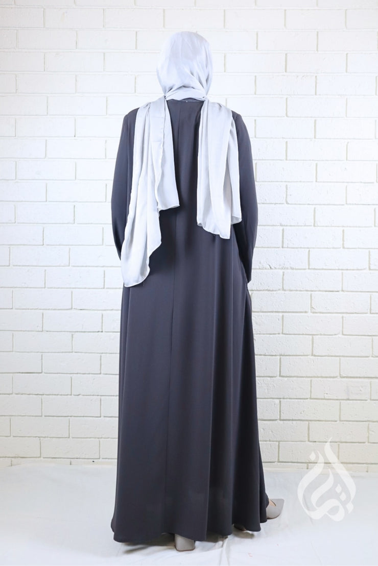 Front Zipped Abaya - Grey