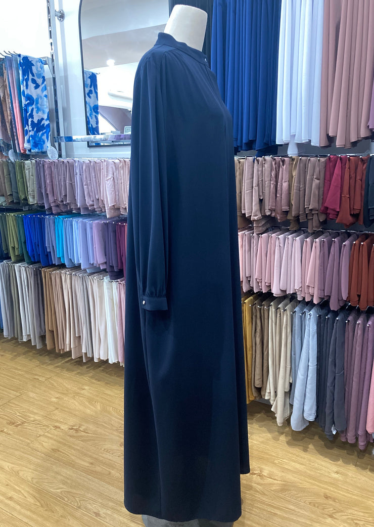 Classic Buttoned Abaya - Navy Blue