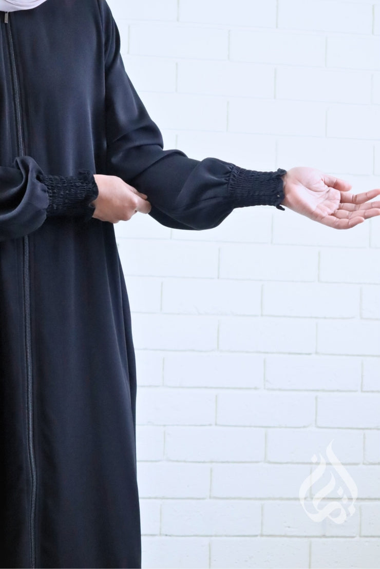 Front Zipped Abaya - Black
