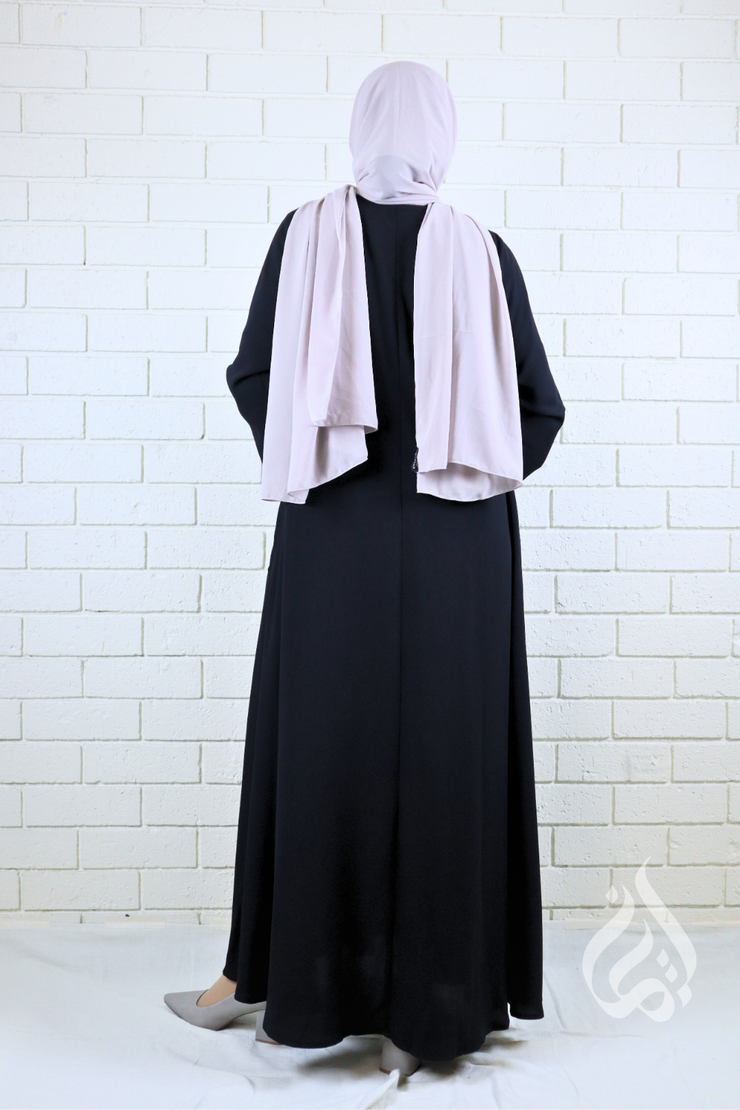 Front Zipped Abaya - Black