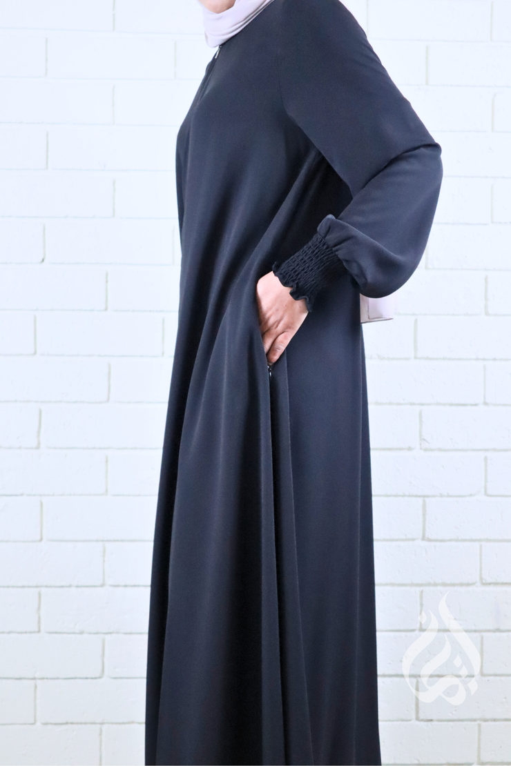 Front Zipped Abaya - Black