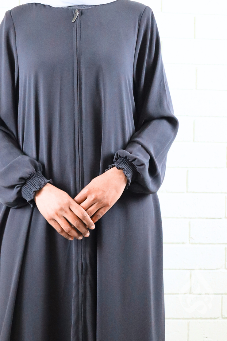 Front Zipped Abaya - Grey