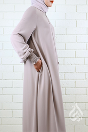 Front Zipped Abaya - Light Mocha