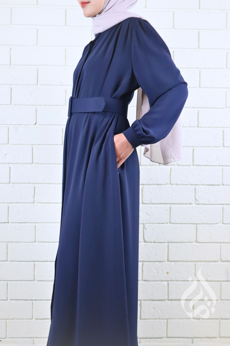 Classic Buttoned Dress - Navy Blue