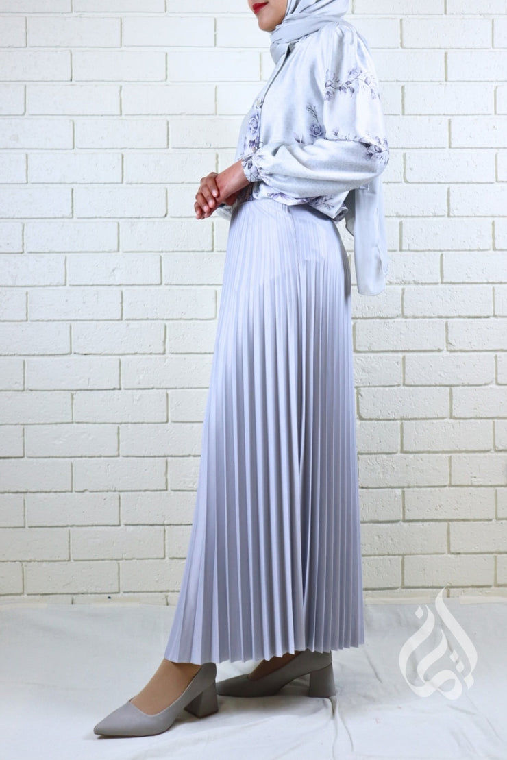 Metallic Pleated Skirt - Silver
