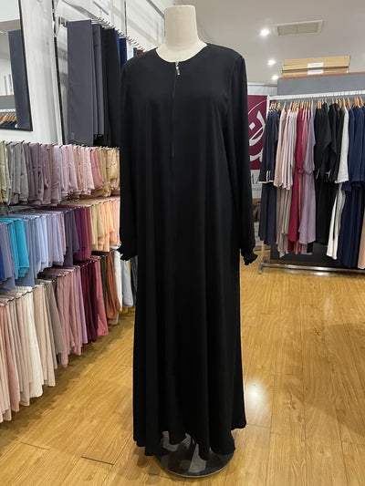 Front Zipped Abaya - Black