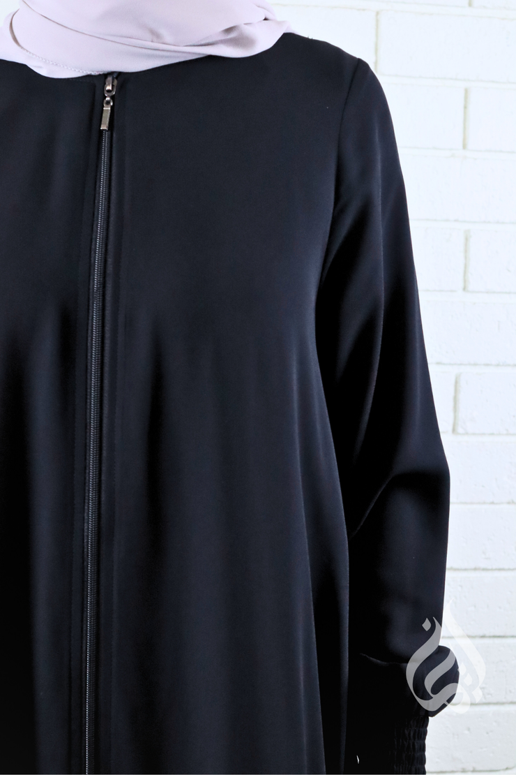 Front Zipped Abaya - Black