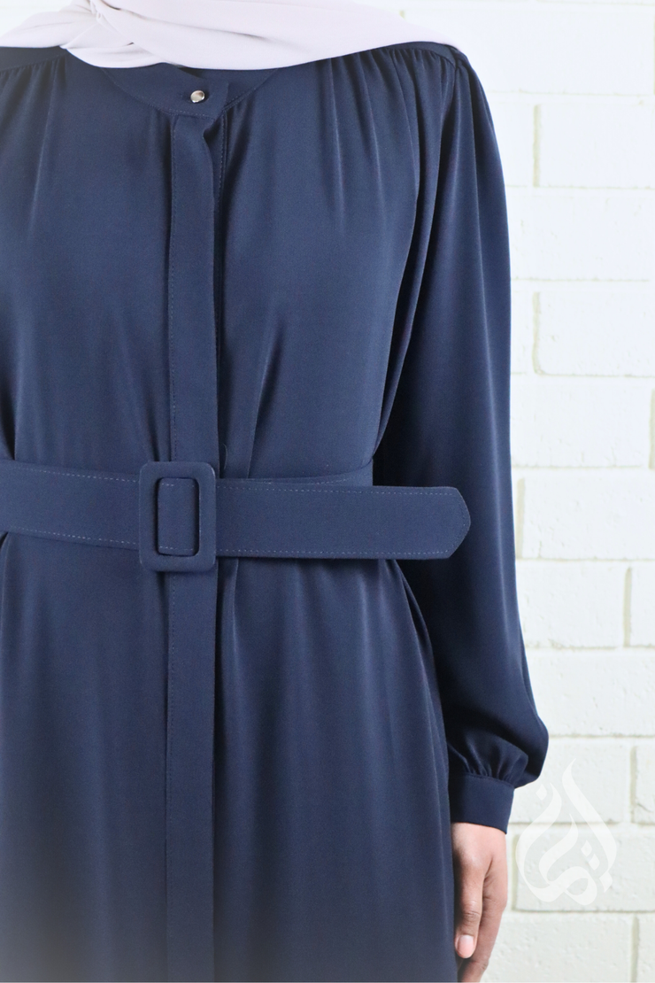 Classic Buttoned Dress - Navy Blue