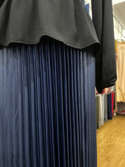 Metallic Pleated Skirt - Navy Blue