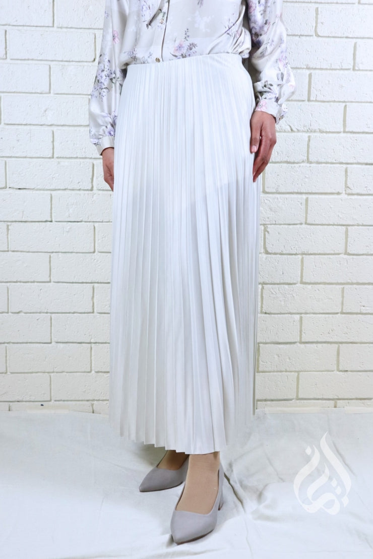 Metallic Pleated Skirt - Cream