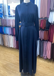 Classic Buttoned Abaya - Navy Blue