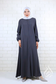 Front Zipped Abaya - Grey