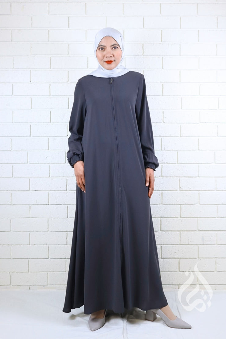 Front Zipped Abaya - Grey