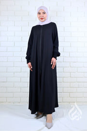 Front Zipped Abaya - Black