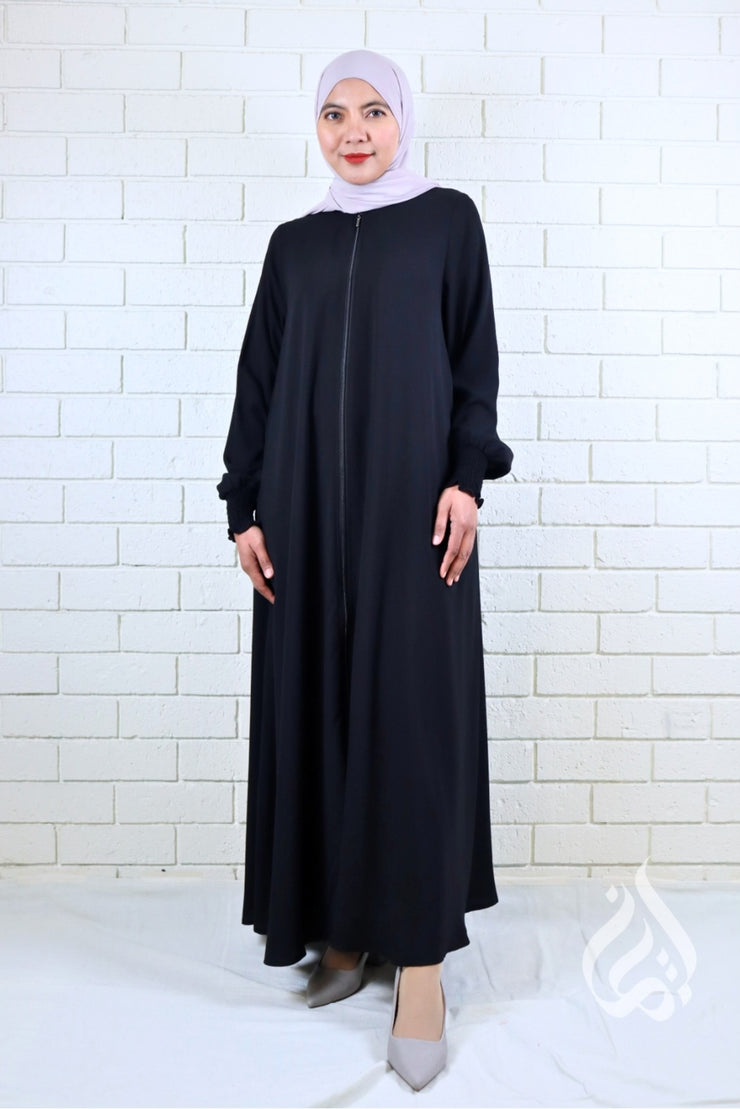 Front Zipped Abaya - Black