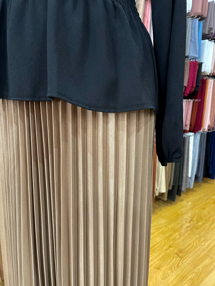 Metallic Pleated Skirt - Latte