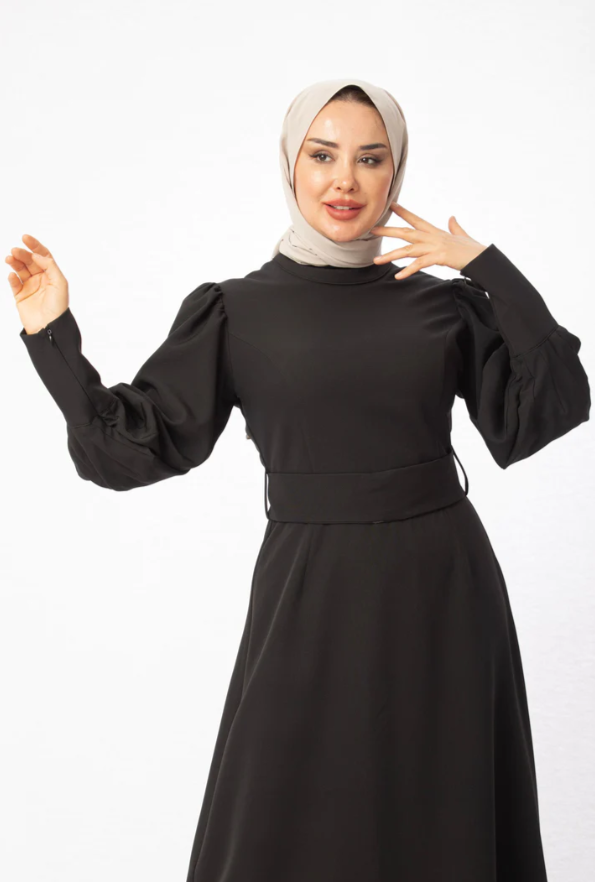Billow Sleeved Dress - Black