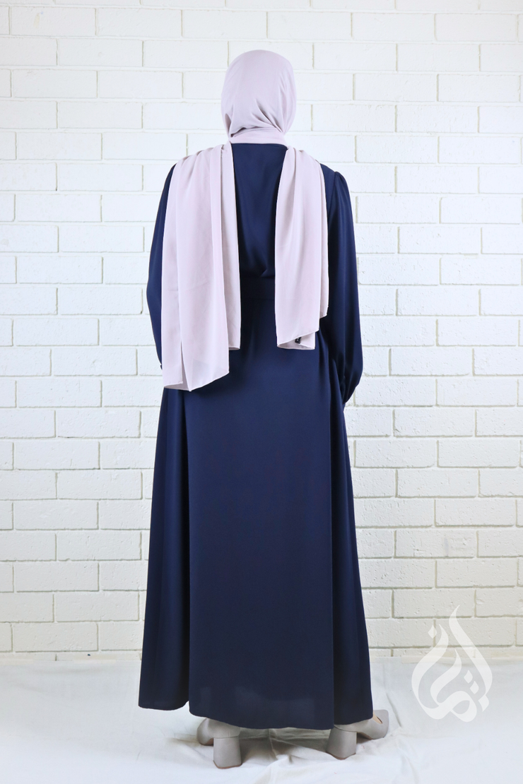 Classic Buttoned Dress - Navy Blue