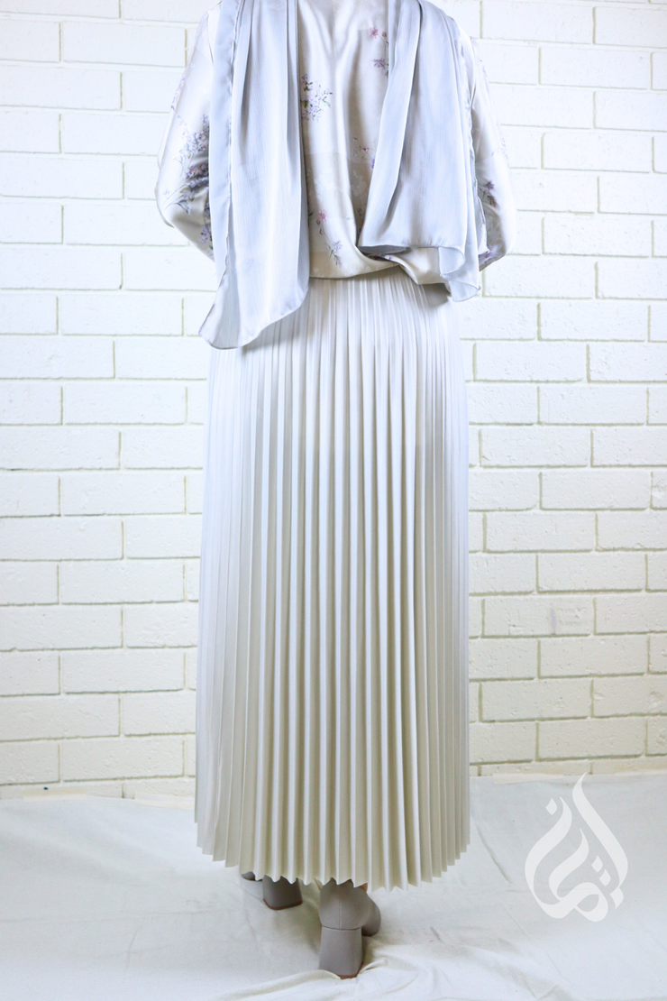 Metallic Pleated Skirt - Cream