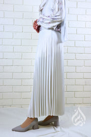 Metallic Pleated Skirt - Cream