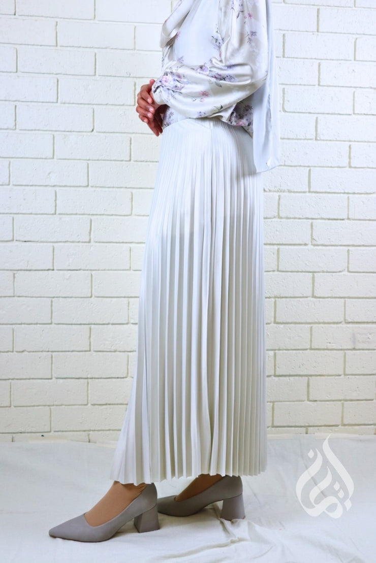 Metallic Pleated Skirt - Cream
