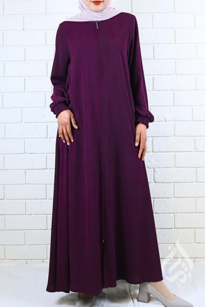 Front Zipped Abaya - Plum