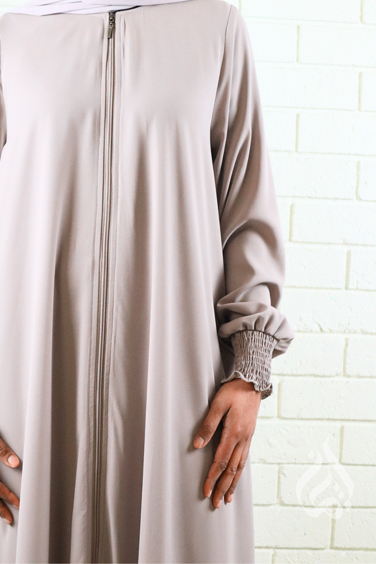 Front Zipped Abaya - Light Mocha
