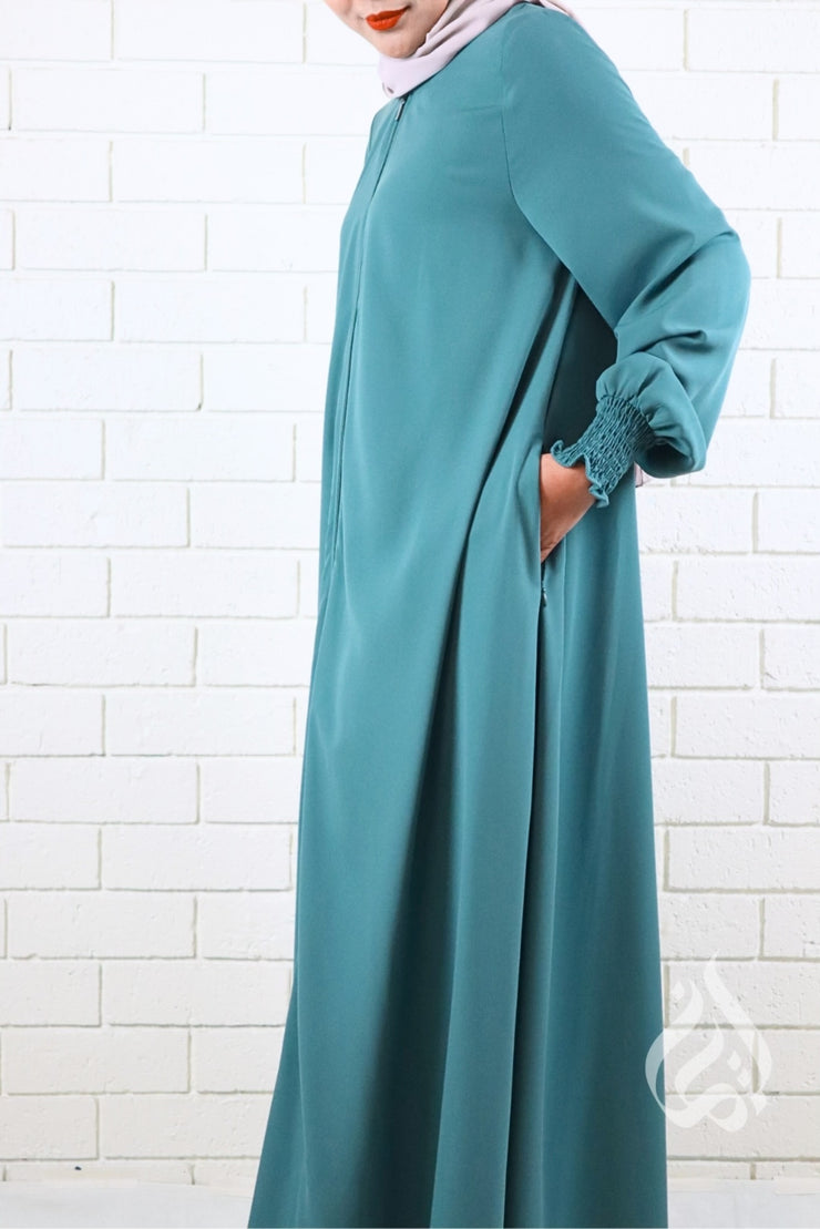Front Zipped Abaya - Teal