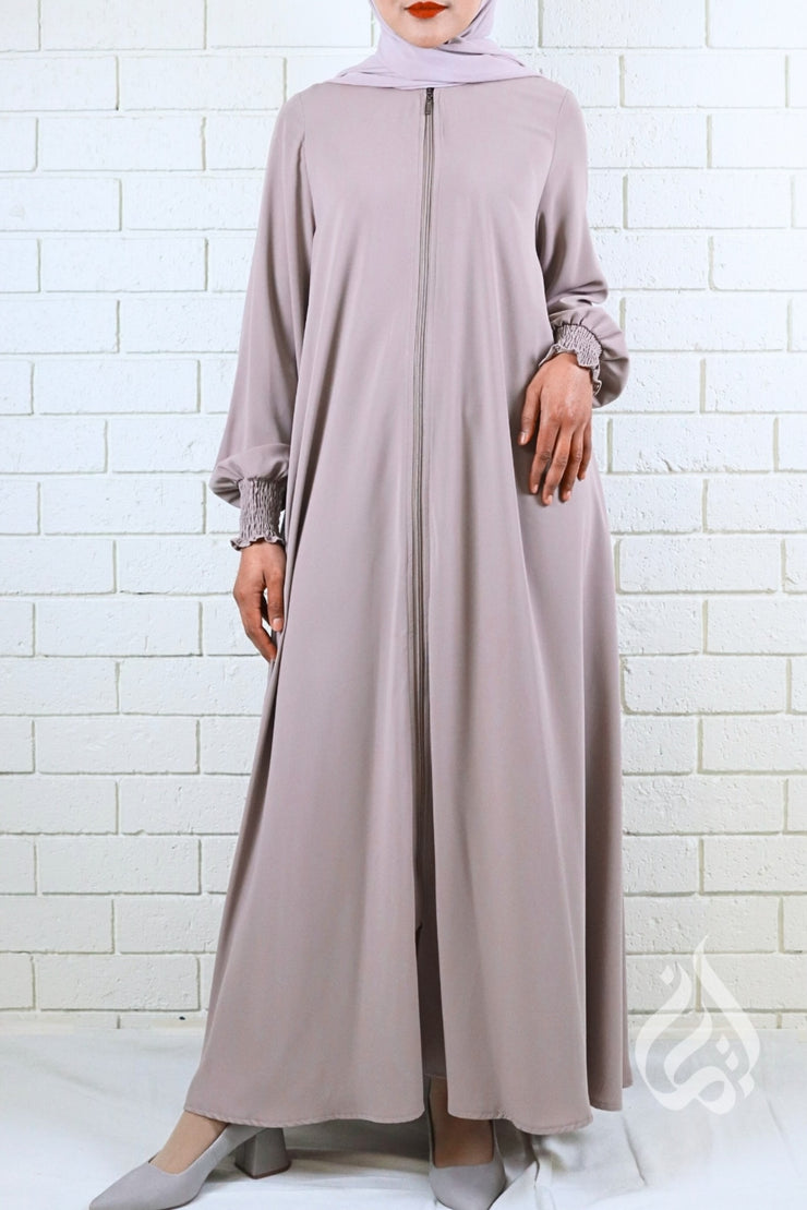 Front Zipped Abaya - Light Mocha