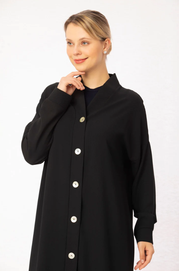Cardigan with Shell Button - Black