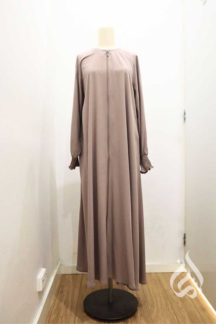 Front Zipped Abaya - Light Mocha