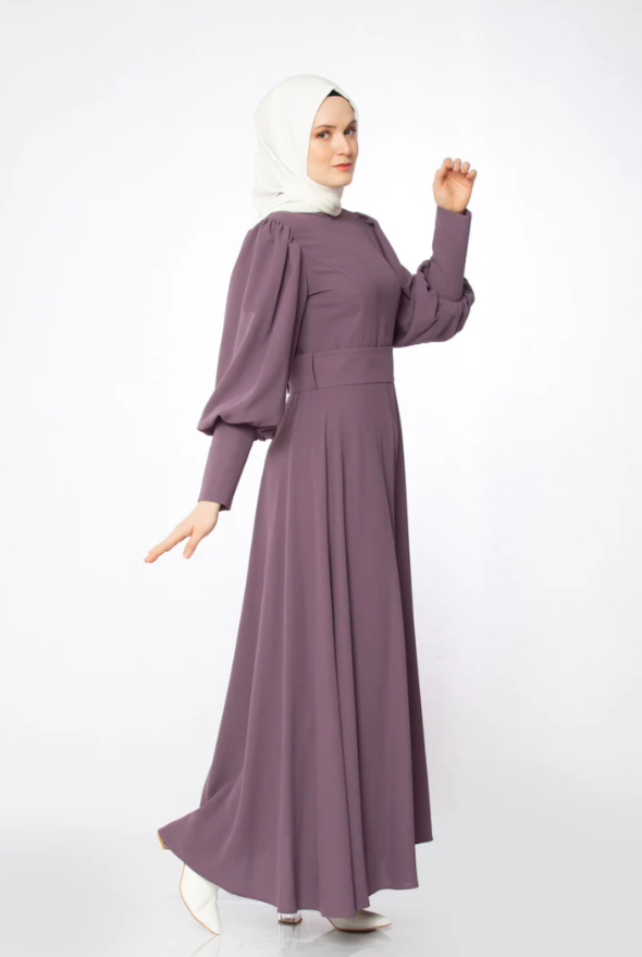 Billow Sleeved Dress - Purple
