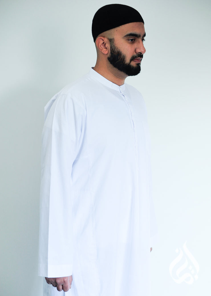 Classic Thowb with Collar - White