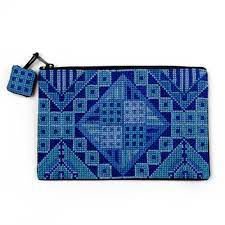 Squares clutch/pencil case by Sulafa (Blue) - Made in Palestine