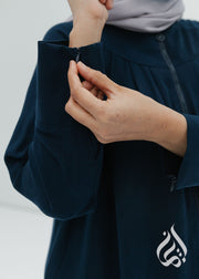 Pleat Zipped Abaya - Dawn Navy