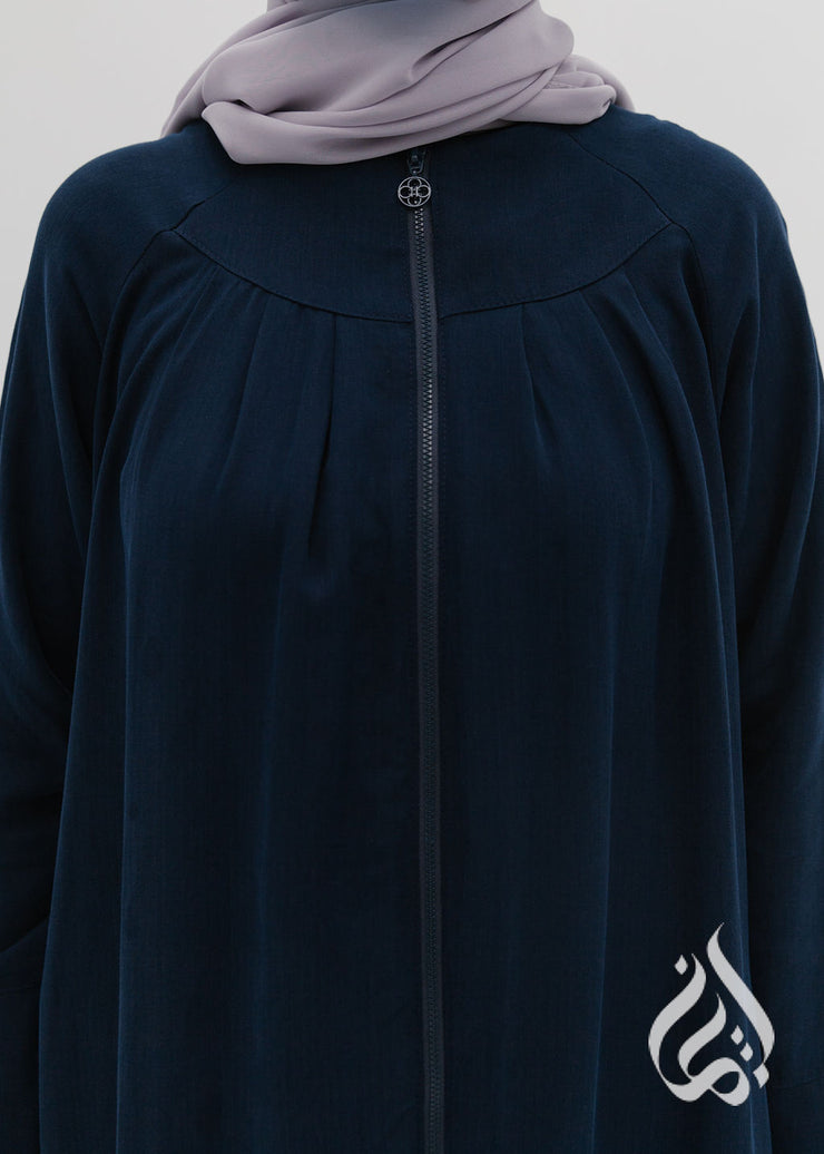 Pleat Zipped Abaya - Dawn Navy